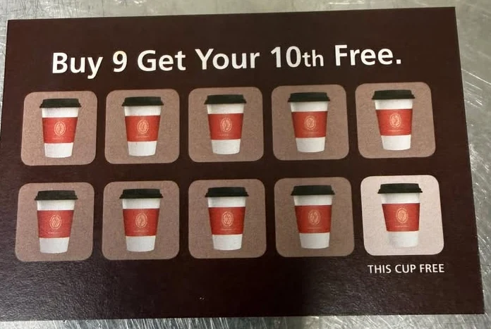 Toastie coffee loyalty card: buy 9, get your 10th free